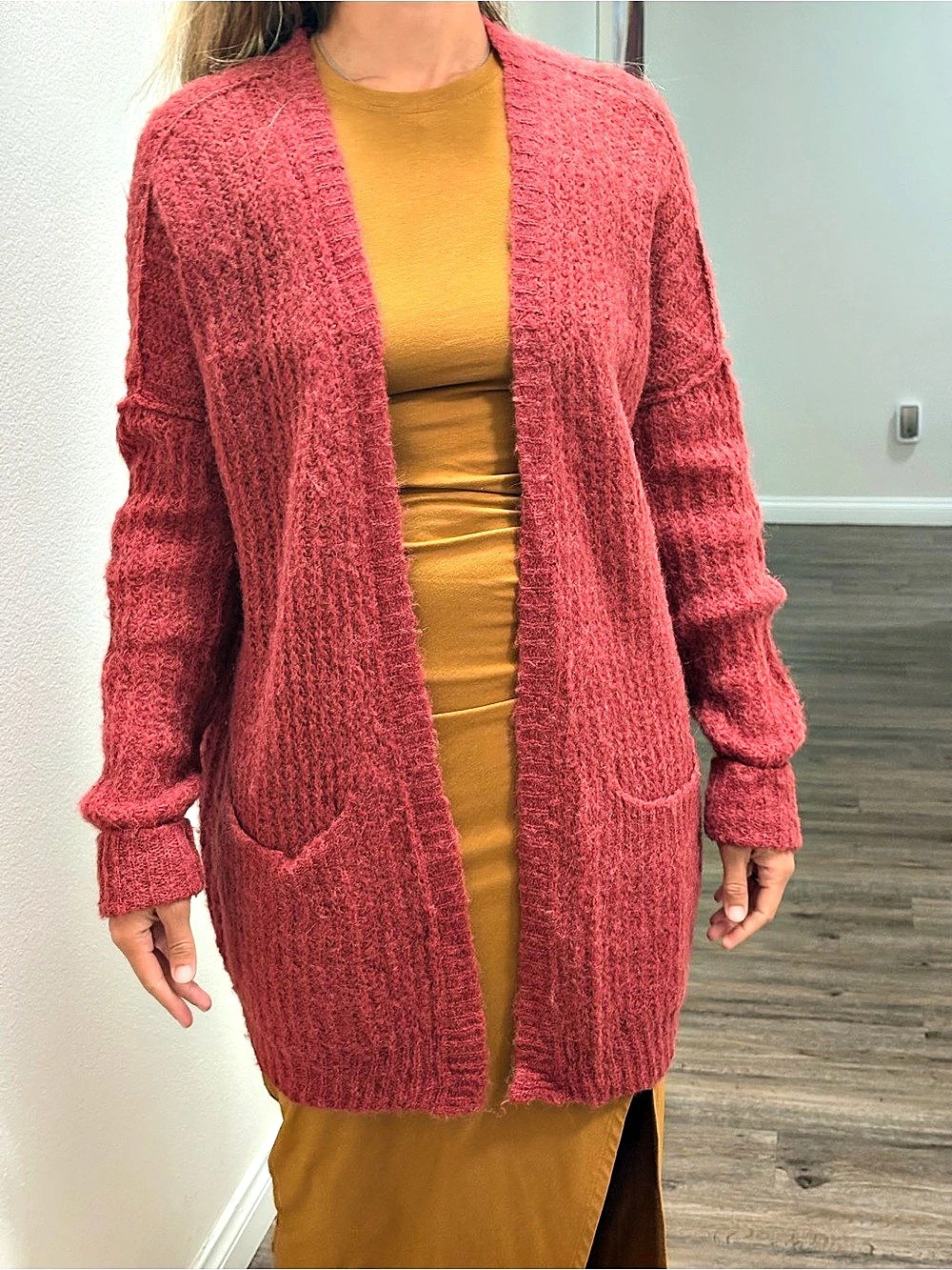 Free People Easy Street Tunics Knit Open Front Cardigan Red Small